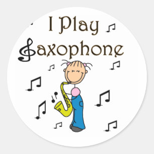 Ich spiele Saxophon Stick Figure T-Shirts und Gesc Runder Aufkleber