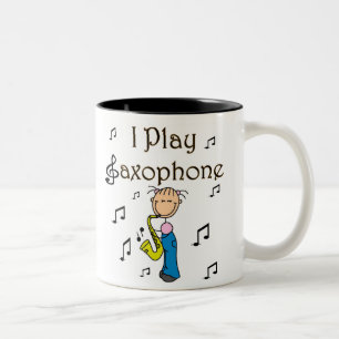 Ich spiele Saxophon Stick Figure T-Shirts und Gesc Zweifarbige Tasse