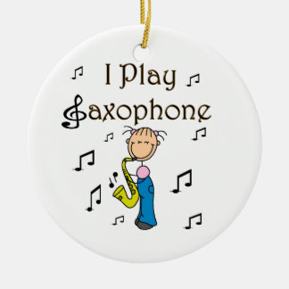 Ich spiele Saxophone Strichmännchen T - Shirt und Keramikornament