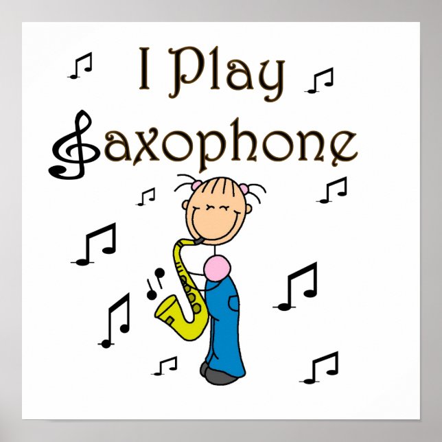 Ich spiele saxophone Strichmännchen T - Shirt und  Poster (Vorne)