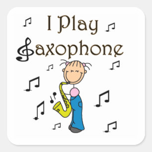 Ich spiele saxophone Strichmännchen T - Shirt und  Quadratischer Aufkleber