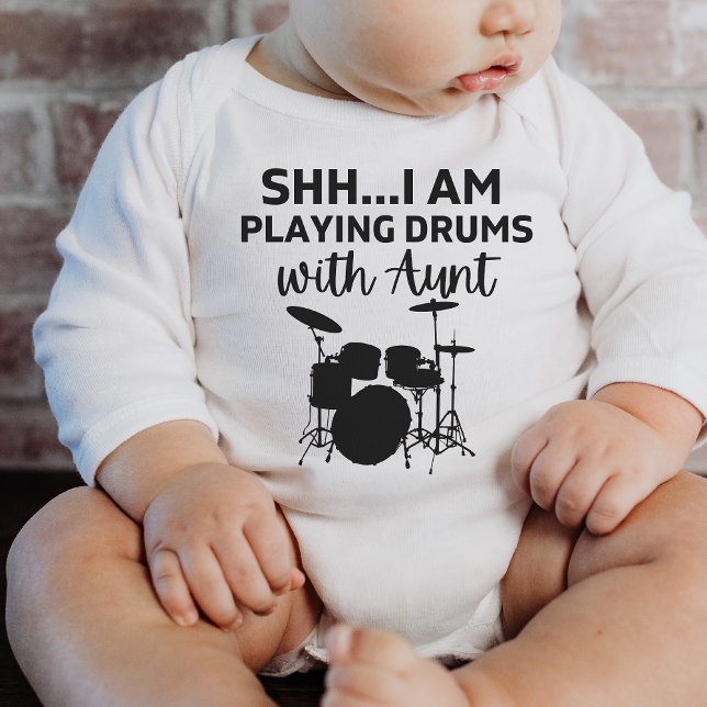 Ich spiele Schlagzeug mit Tante Funny Drummer Gesc Baby Strampler (Von Creator hochgeladen)