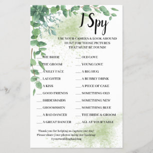 Ich-spioniere-Eukalyptus-Hochzeitsempfangs-Spielka Flyer