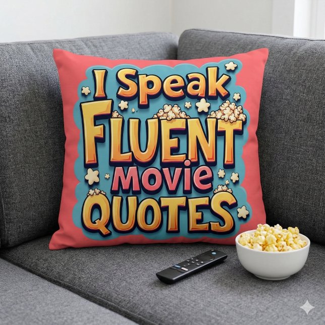 Ich spreche fließend Film Quotes Retro Pop Art Kissen (I Speak Fluent Movie Quotes Retro Pop Art Throw Pillow Mockup A)