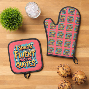 Ich spreche fließend Film Quotes Retro Pop Art Ofenhandschuh & Topflappen-Set