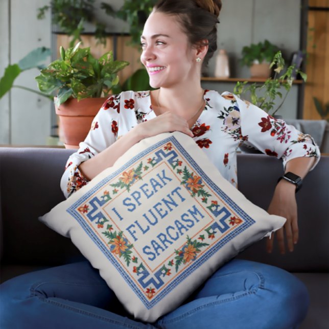 Ich spreche fließend Sarcasm - Funny Needlepoint S Kissen (I Speak Fluent Sarcasm Needlepoint Style Funny Women and Girls Gift Pillow)