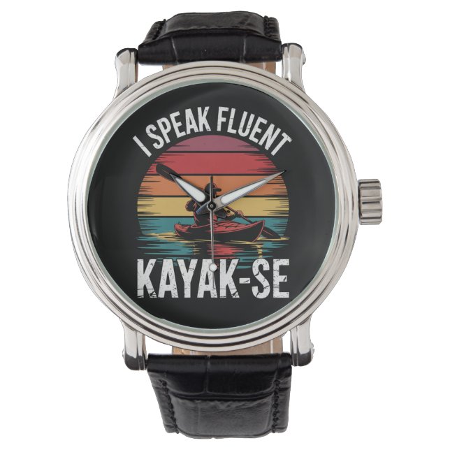 Ich spreche Fluent Kayak-Ese Kayaker Kayaking Vint Armbanduhr (Vorderseite)
