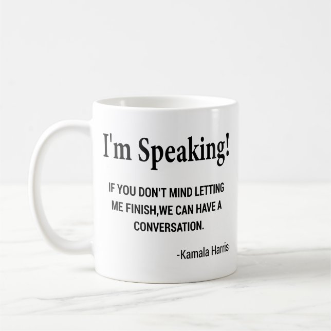 Ich spreche - Kamala Harris Debatte Feminismus Bid Kaffeetasse (Links)
