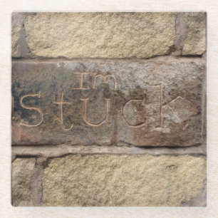 "Ich stecke fest" ein anderer Stein in der Wand Glasuntersetzer