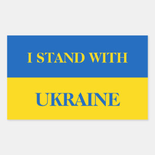 Ich stehe hinter der Ukraine. Ukrainische Flagge. Rechteckiger Aufkleber