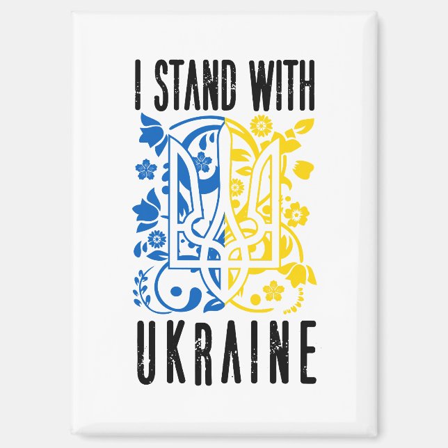 Ich stehe hinter der Ukraine. Wappen. Dreizack.  Magnet (Vorderseite)