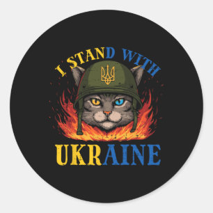 Ich stehe hinter Ukraine Katze Soldat Ukrainische Runder Aufkleber