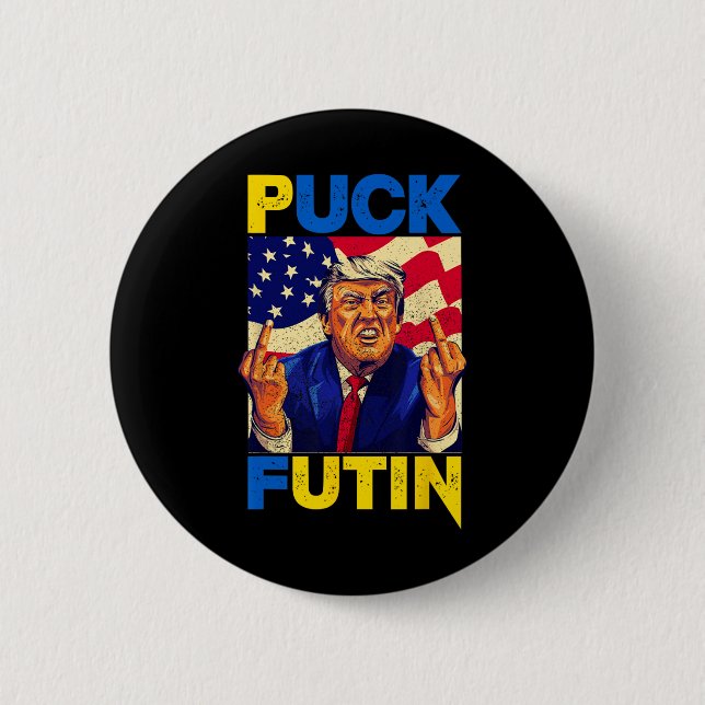 Ich stehe hinter Ukraine Meme Trump Puck Futin Vin Button (Vorderseite)