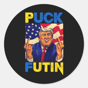 Ich stehe hinter Ukraine Meme Trump Puck Futin Vin Runder Aufkleber