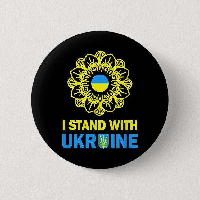 Ich stehe hinter Ukraine Unterstütze Ukraine Sonne Button (Vorderseite)
