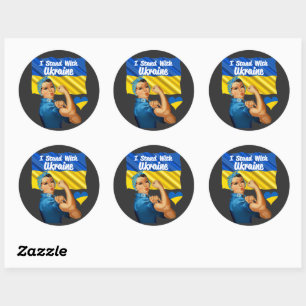 Ich stehe hinter Ukraine Vintage Rosie und Flagge Runder Aufkleber