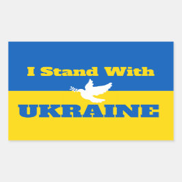 Ich stehe mit dem Aufkleber für die Ukraine