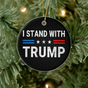 Ich stehe mit der amerikanischen Flagge Trumps Keramik Ornament