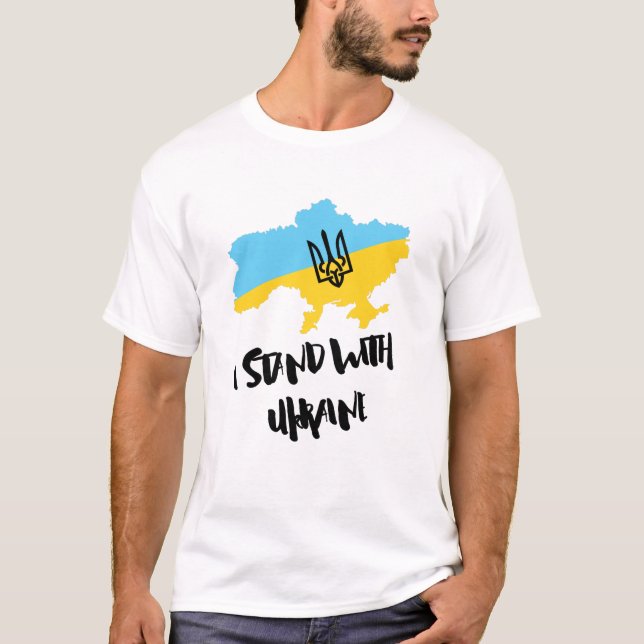 Ich stehe mit der Fahne der Ukraine - Unterstützun T-Shirt (Vorderseite)