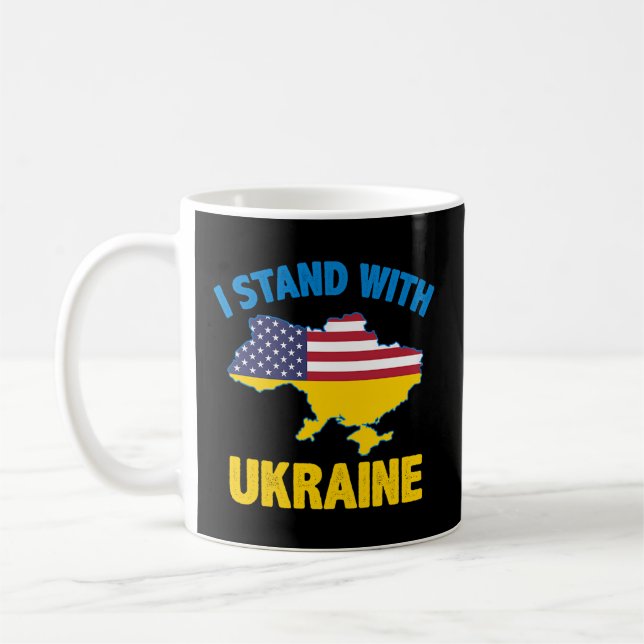 Ich stehe mit der Ukraine auf der Karte Amerikas F Kaffeetasse (Links)