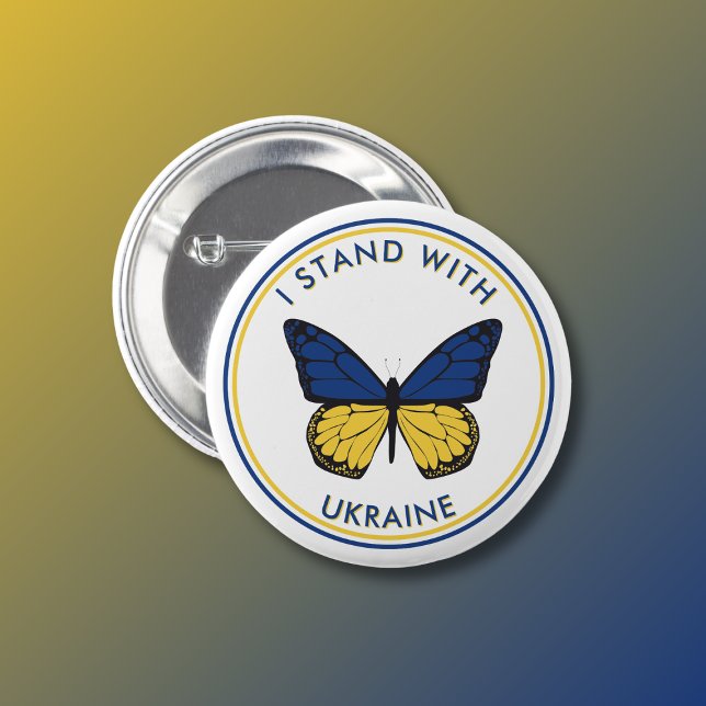 Ich stehe mit der Ukraine auf, die Schmetterlingsd Button (Von Creator hochgeladen)