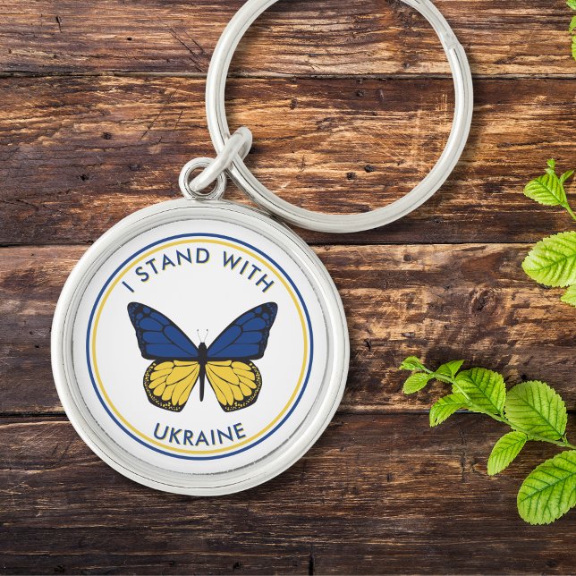 Ich stehe mit der Ukraine auf, die Schmetterlingsd Schlüsselanhänger (Text is editable - replace with other text if you wish.  Use design tool to adjust text curvature)