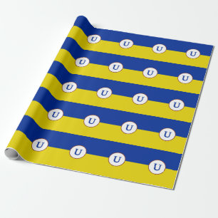 Ich stehe mit der Ukraine blaugelbe Flagge Monogra Geschenkpapier