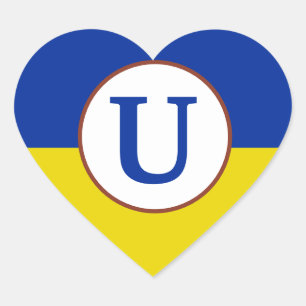 Ich stehe mit der Ukraine blaugelbe Flagge Monogra Herz-Aufkleber