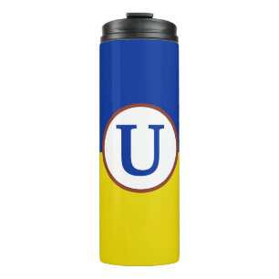 Ich stehe mit der Ukraine blaugelbe Flagge Monogra Thermosbecher