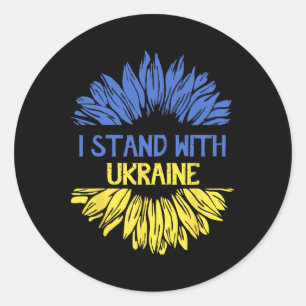 Ich stehe mit der Ukraine-Flagge Retro-Sonnenblume Runder Aufkleber