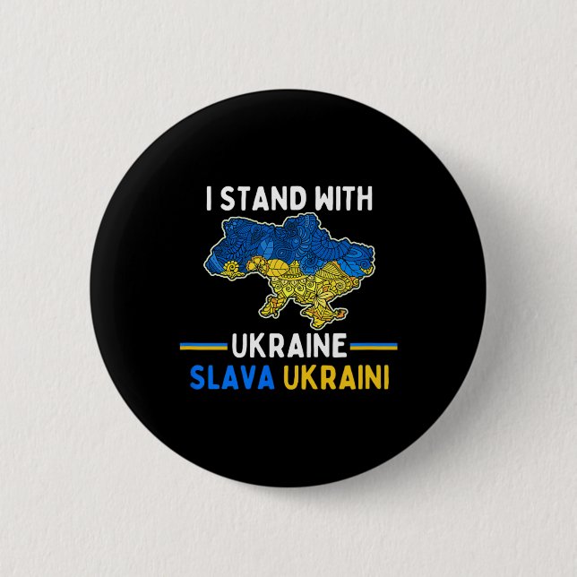 Ich stehe mit der Ukraine Slava Ukraini Unterstütz Button (Vorderseite)