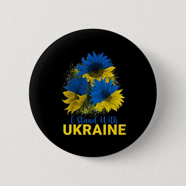 Ich stehe mit der Ukraine Sonnenblumenflagge, frie Button (Vorderseite)