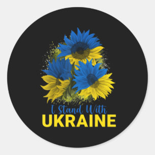 Ich stehe mit der Ukraine Sonnenblumenflagge, frie Runder Aufkleber