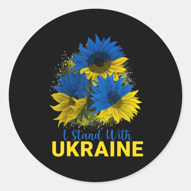 Ich stehe mit der Ukraine Sonnenblumenflagge, frie Runder Aufkleber (Vorderseite)