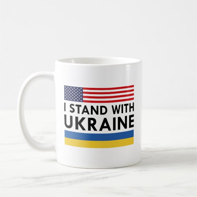Ich stehe mit der Ukraine USA Kaffeetasse (Links)