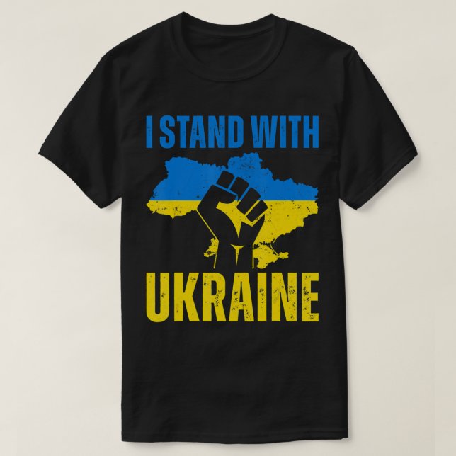 Ich stehe mit der ukrainischen Fahne auf dem Höhep T-Shirt (Design vorne)
