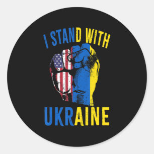 Ich stehe mit der ukrainischen Fahne der amerikani Runder Aufkleber