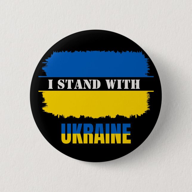 Ich stehe mit der ukrainischen Fahne einer gestört Button (Vorderseite)