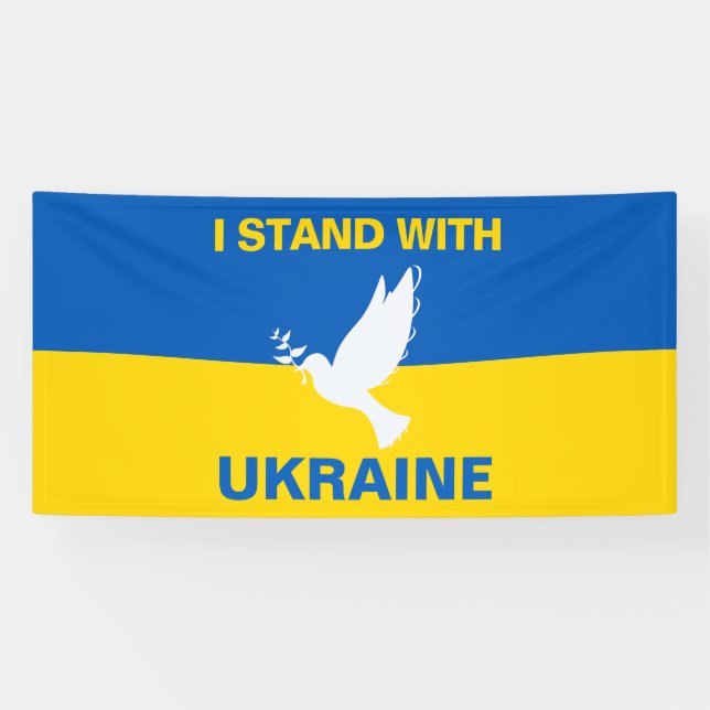 Ich stehe mit der ukrainischen Flagge Tauben Fried Banner (Horizontal)