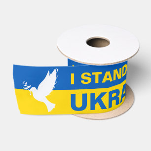 Ich stehe mit der ukrainischen Flagge Tauben Fried Satinband