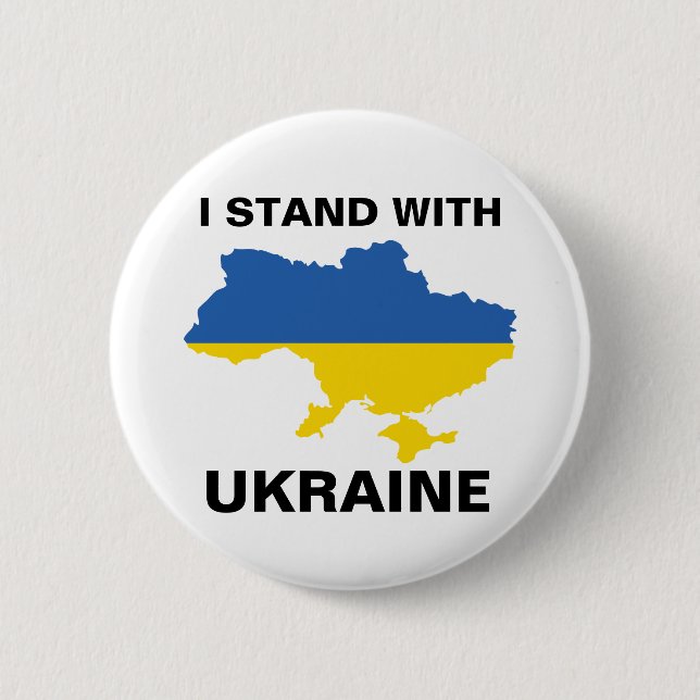 Ich stehe mit der ukrainischen Flagge und Kartensc Button (Vorderseite)