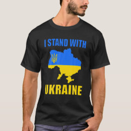 Ich stehe mit der ukrainischen Karte und ukrainisc T-Shirt