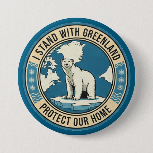 Ich stehe mit Grönland Eisbär Button (Vorderseite)