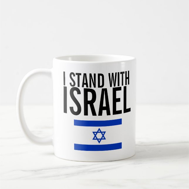 Ich stehe mit Israel auf, auf der weißen Tasse ged (Links)