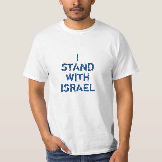 Ich stehe mit Israel in einer blauen, beängstigend T-Shirt (Vorderseite)