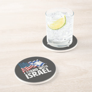 Ich stehe mit Israel USA Amerikanische Flagge Getränkeuntersetzer