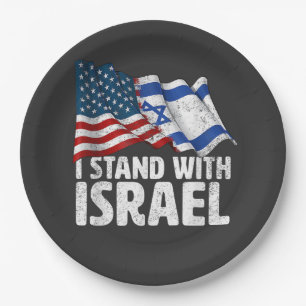 Ich stehe mit Israel USA Amerikanische Flagge Pappteller
