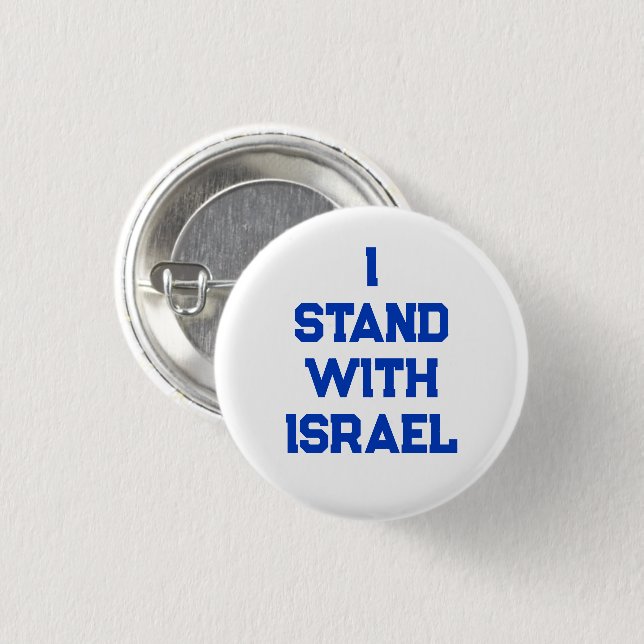 Ich stehe mit Israel weiß blauen Serientext modern Button (Vorne & Hinten)
