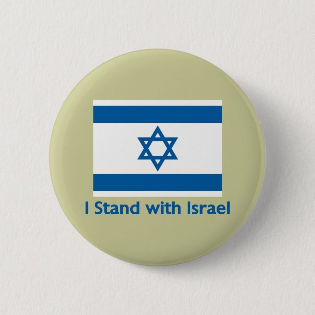 Ich stehe mit israelischen Geschenken und T-Shirts Button (Vorderseite)