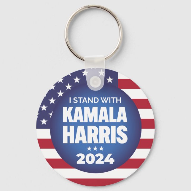 Ich stehe mit Kamala Harris 2024 Schlüsselanhänger (Vorderseite)